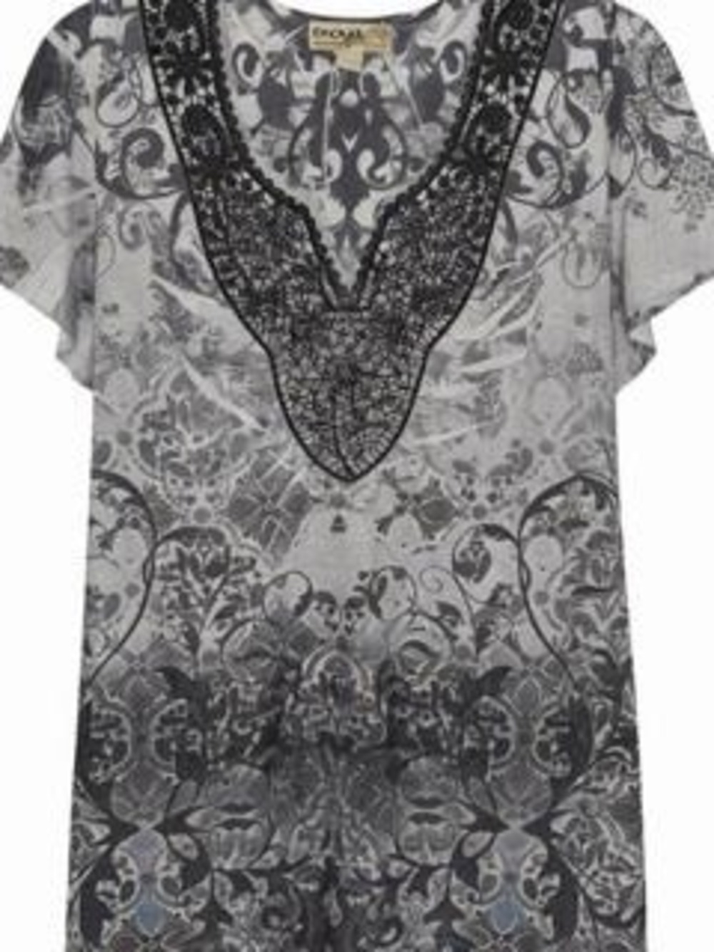 Energie Black Gray Floral Graphic Top M
